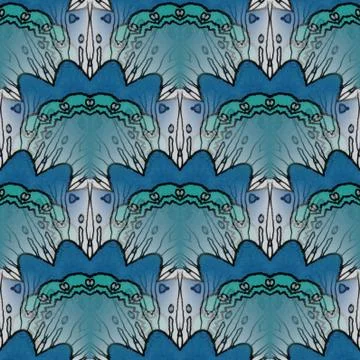 Abstract wavy background turquoise blue white with black outlines Stock Illustration