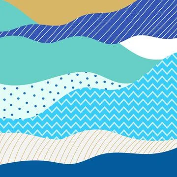 Abstract wavy blue background with zigzag, dotted and striped pattern Stock Illustration
