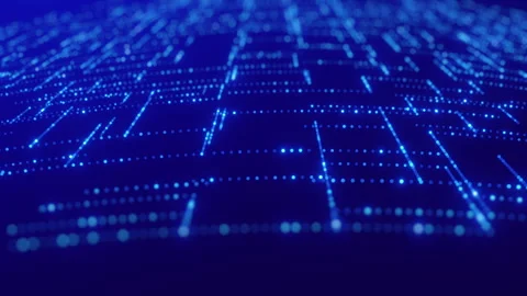 Abstract Wavy Blue Grid Pattern of Glowing Digital Dots for Technology Stock-Footage 344752604