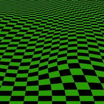 Abstract Wavy Checkerboard Grid Background in Green and Black Stock Illustration