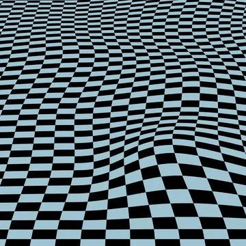 Abstract Wavy Checkerboard Grid Background with Optical Illusion Stock Illustration