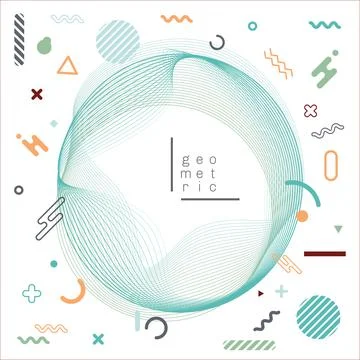 Abstract wavy circle lines blend with geometric elements on white background Stock Illustration