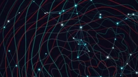 Abstract Wavy Contour Rings with Plexus Network Overlay Stock Footage 329893998