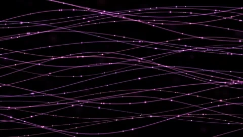 Abstract wavy digital lines with glowing purple nodes against a dark background Stock Footage 348932894