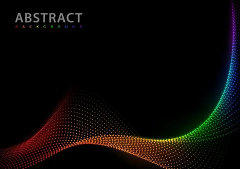 Abstract Wavy Dotted Mesh in Rainbow Colors on Black Background Stock Illustration
