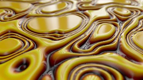 Abstract wavy dynamic surface. Yellow brown abstract liquid background with r Stock Illustration