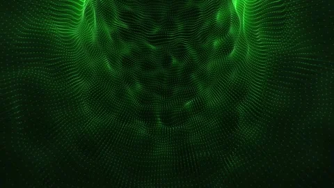 Abstract wavy field made of glowing green particles on a dark background Stock Footage 255711610