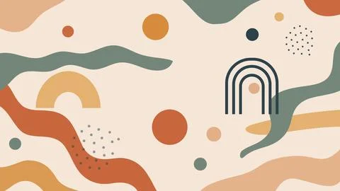 Abstract Wavy Geometric Background with Retro Earth Tone Shapes Stock Illustration