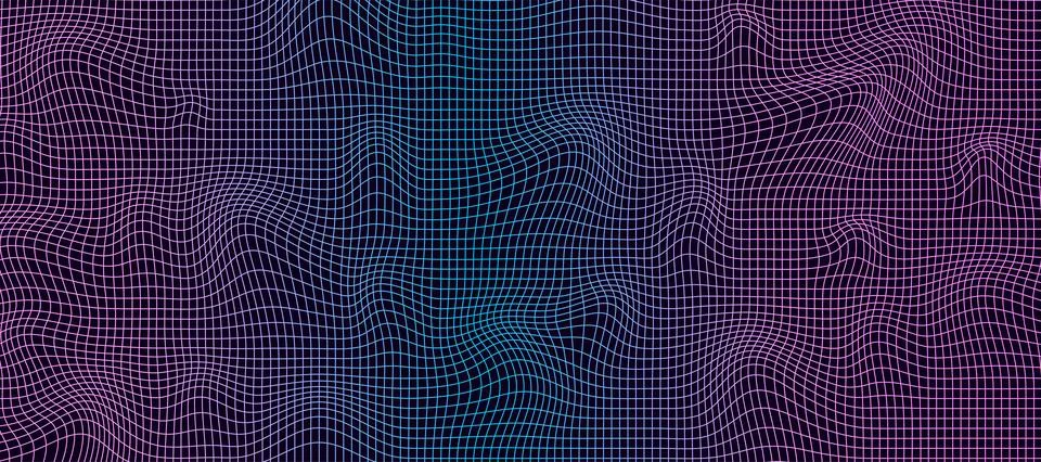 Abstract wavy gradient 3d mesh on a dark background. Geometric dynamic wave.  Stock Illustration