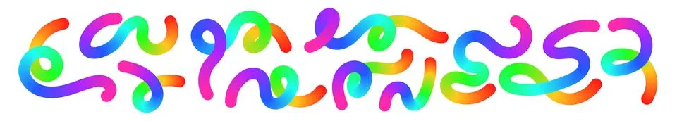 Abstract wavy gradient lines with playful squiggle shapes, colorful ribbon Stock Illustration