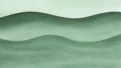 Abstract wavy gradient painted with green watercolor on a grainy textured pap Stock Photos