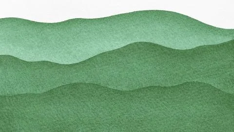 Abstract wavy gradient painted with green watercolor on textured paper backgr Stock Photos