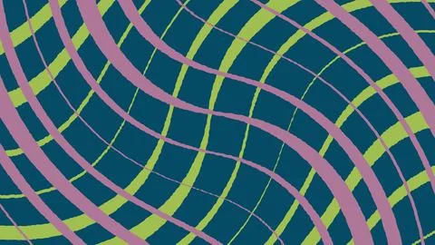 Abstract wavy grid pattern with pink and green lines Illustrazione stock
