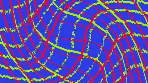 Abstract wavy grid pattern with red and lime lines on blue Illustrazione stock
