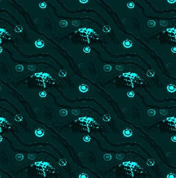 Abstract wavy lines and concentric circle pattern turquoise dark green Stock Illustration