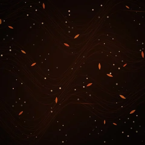 Abstract wavy lines background with falling particles on dark brown gradient Stock Footage 345690319