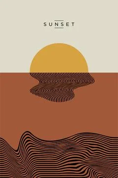 Abstract Wavy Lines Boho Wall Art Decor Stock Illustration
