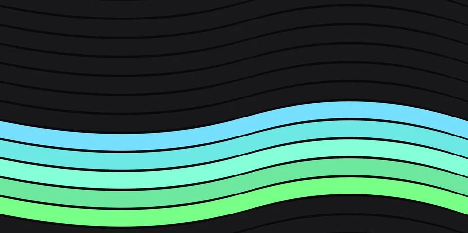 Abstract wavy lines in cool gradient colors against a dark background Stock Illustration
