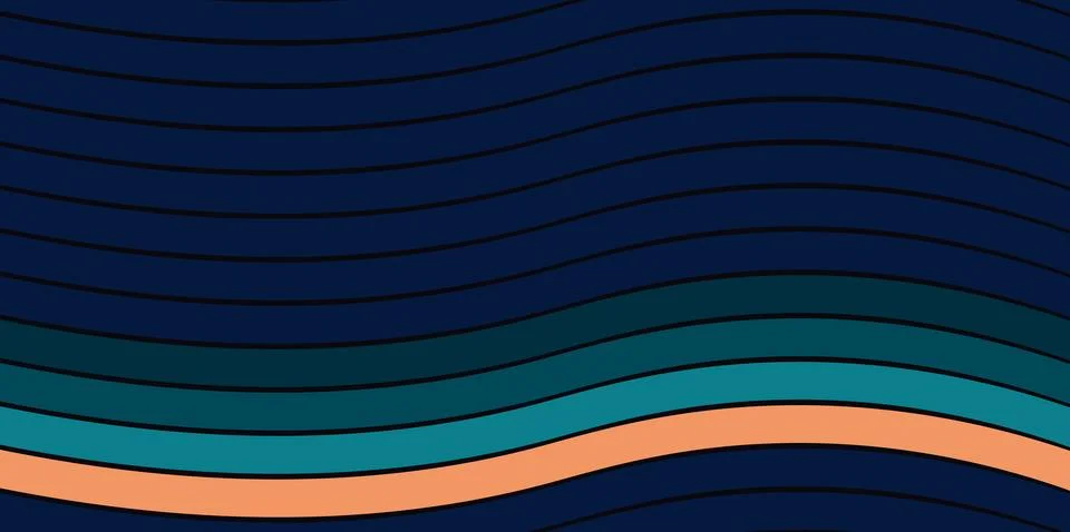 Abstract wavy lines in deep blue, teal, and coral colors Stock Illustration