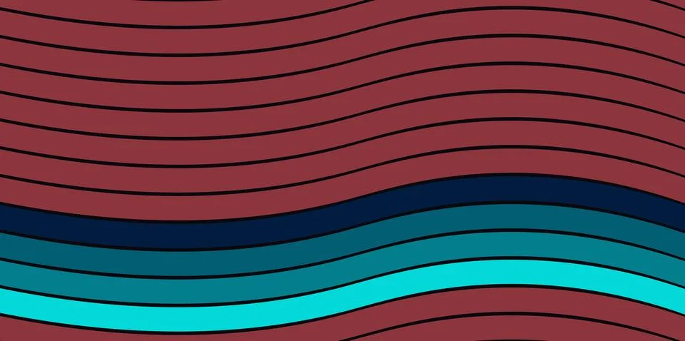 Abstract wavy lines in deep red and teal blue color palette Stock Illustration