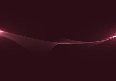 Abstract wavy lines with dots particles and lighting effect on red background Stock Illustration