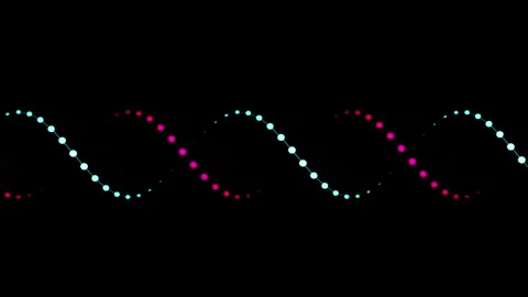 Abstract wavy lines of glowing particles moving in opposite directions on b.. Stock Footage 345679455