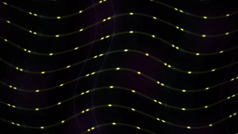 Abstract Wavy Lines of Glowing Yellow LED Lights on Dark Background. Stock Footage 341804730