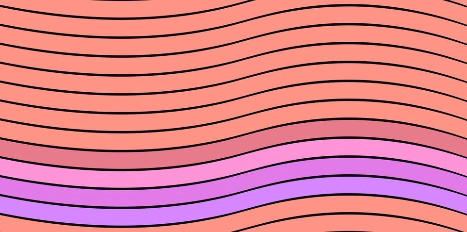 Abstract wavy lines in pastel gradient colors with black outlines Stock Illustration