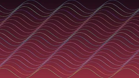 Abstract wavy lines pattern with colorful gradient curves on a dark red bac.. Stock Illustration