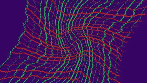 Abstract wavy lines pattern with red and green neon colors Stockillustratie