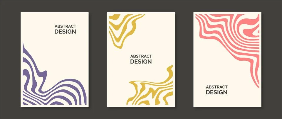 Abstract wavy lines posters set. Liquid undulate shapes banner pack. Colored Stock Illustration