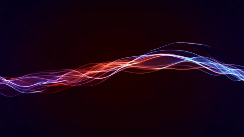 Abstract wavy lines technology background with particles blue orange light wave Stock Footage 200870645