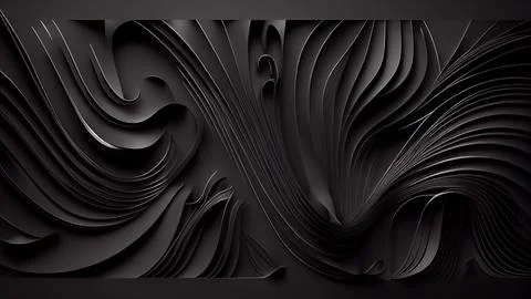 Abstract wavy metallic surface with waves in black color Stock Illustration