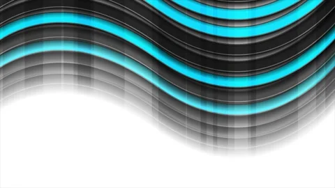 Abstract wavy motion background with dynamic glossy black and blue curved Stock Footage 344800420