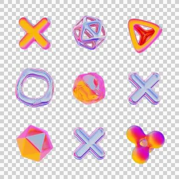 Abstract wavy objects. Set on transparent background. Png. Iridescent. Stock Illustration