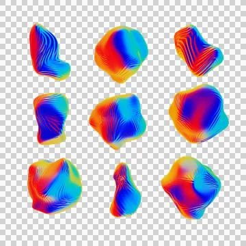 Abstract wavy objects. Set on transparent background. Png. Stock Illustration