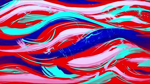 Abstract Wavy Paint Background With Red Blue White and Cyan Flow Lines Stock Footage 315513204