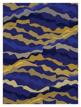 Abstract wavy pattern with blue and gold flowing shapes background. Illustrazione stock