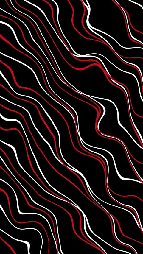 Abstract Wavy Pattern Design in Black Background with Red and White Lines Stock Footage 302242336