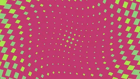 Abstract wavy pattern with green squares on pink background Stock Illustration