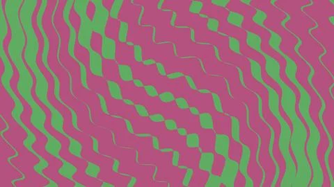 Abstract wavy pattern with green stripes on pink background Illustrazione stock