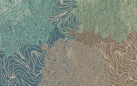 Abstract wavy pattern with large spots of five colors Stock Illustration