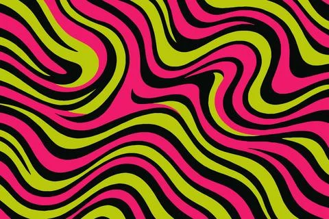 Abstract Wavy Pattern in Pink Green and Black Colors Stock Illustration