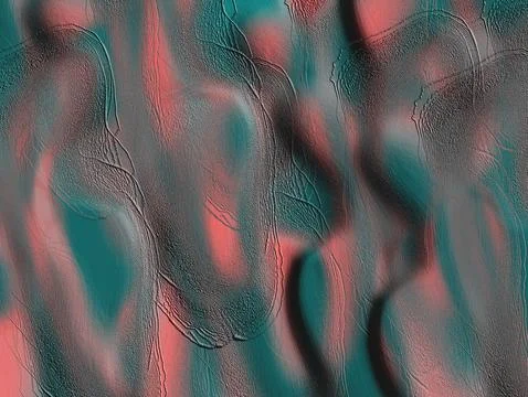 Abstract wavy pattern in red and teal with smooth, slightly wrinkled textur.. Stock Illustration