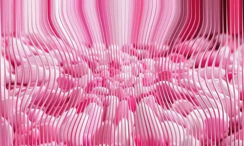 Abstract Wavy Pink Ribbed Background with Soft Hearts and Fluid Vertical Li.. Stock Illustration