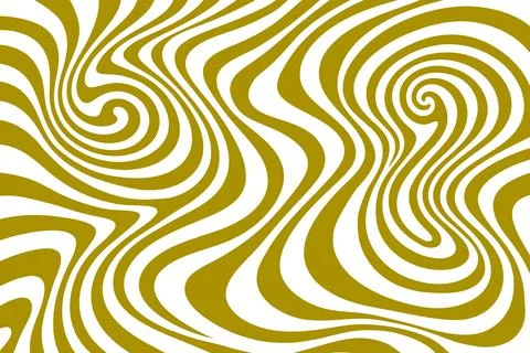 Abstract Wavy Psychedelic Optical Line Pattern Background Golden Vector Stock Illustration