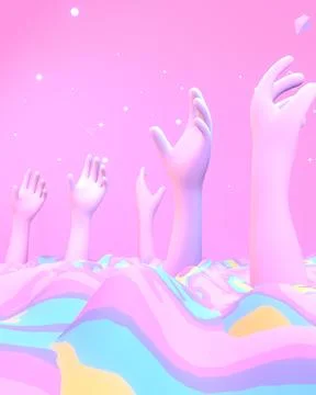 Abstract wavy rainbow pattern hand sculptures Stock Illustration