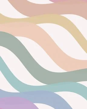 Abstract wavy ribbon pattern with layered pastel peach, beige, teal, and bl.. 스톡 일러스트