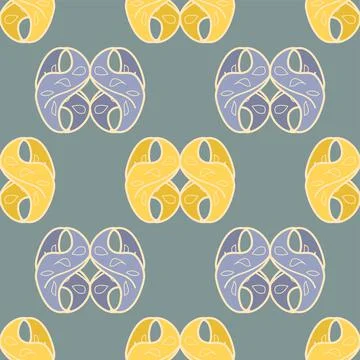 Abstract wavy Shape Vector Seamless Repeat Pattern In Blue And Yellow Stock Illustration