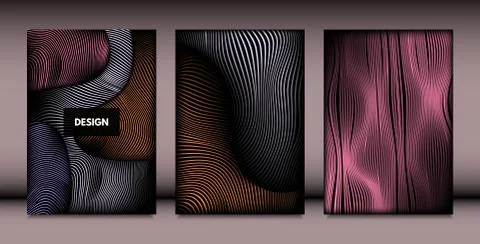 Abstract Wavy Shapes with 3d Effect. Cover Design Templates Set with Vibrant  Stock Illustration